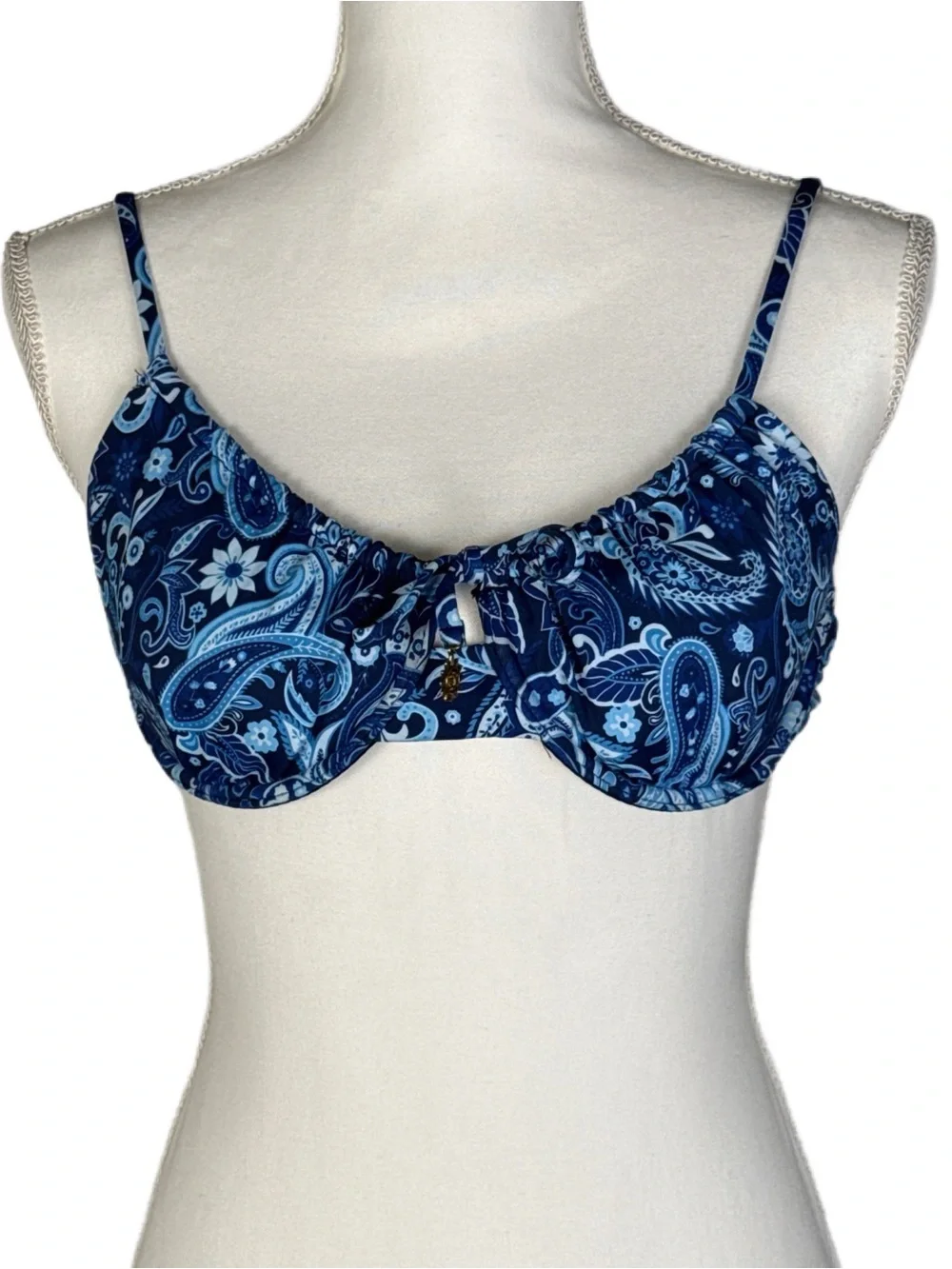 Kaiami Swim Ingrid Balconette Bikini Top Blue Paisley Underwire NWT Size 10